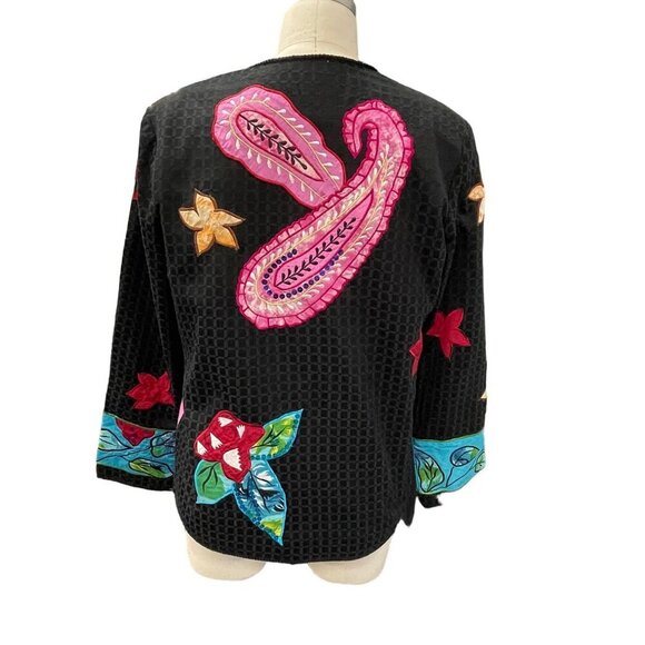 Alex Kim Black Jacket With Colorful Floral Embroidery Sequin Details Size Small - Picture 6 of 7